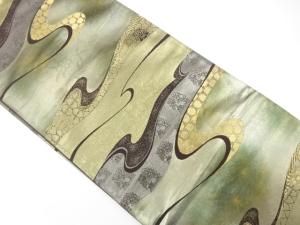 引箔　流水に花兎模様織り出し　袋帯